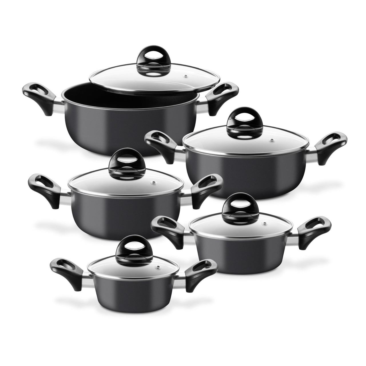 Batería de 5 Cacerolas de Acero de Carbono Antiadherente