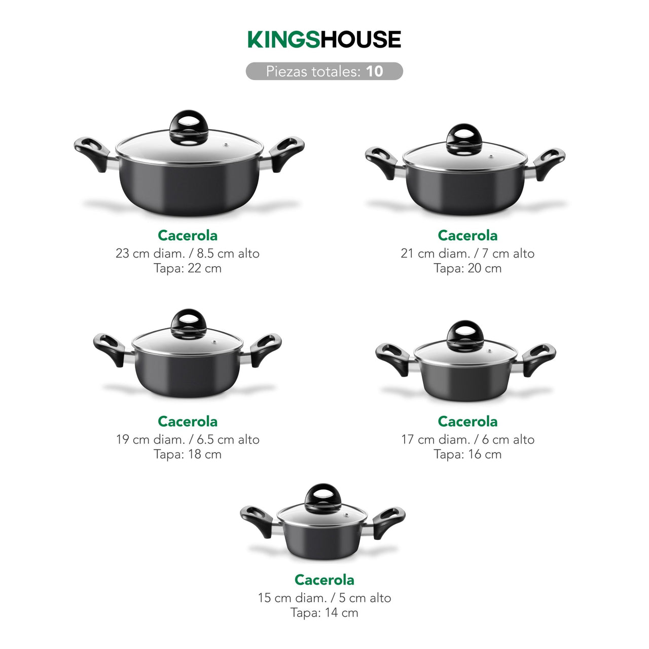 Batería de 5 Cacerolas de Acero de Carbono Antiadherente