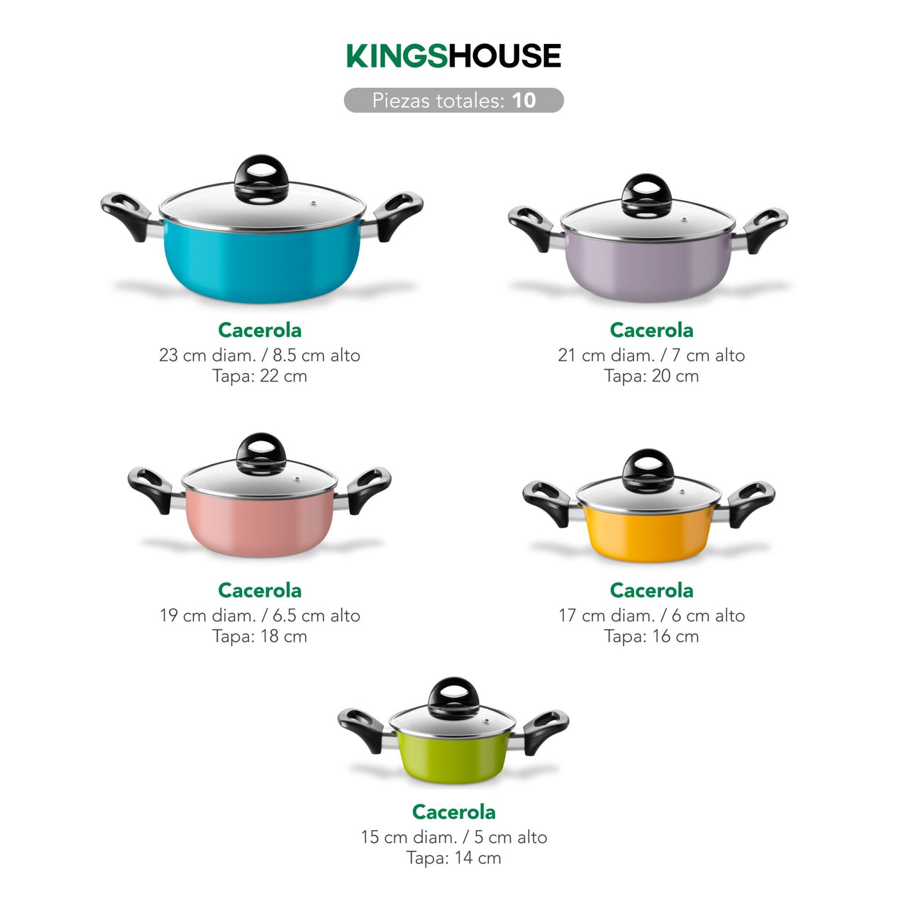 Batería de 5 Cacerolas de Acero de Carbono Antiadherente