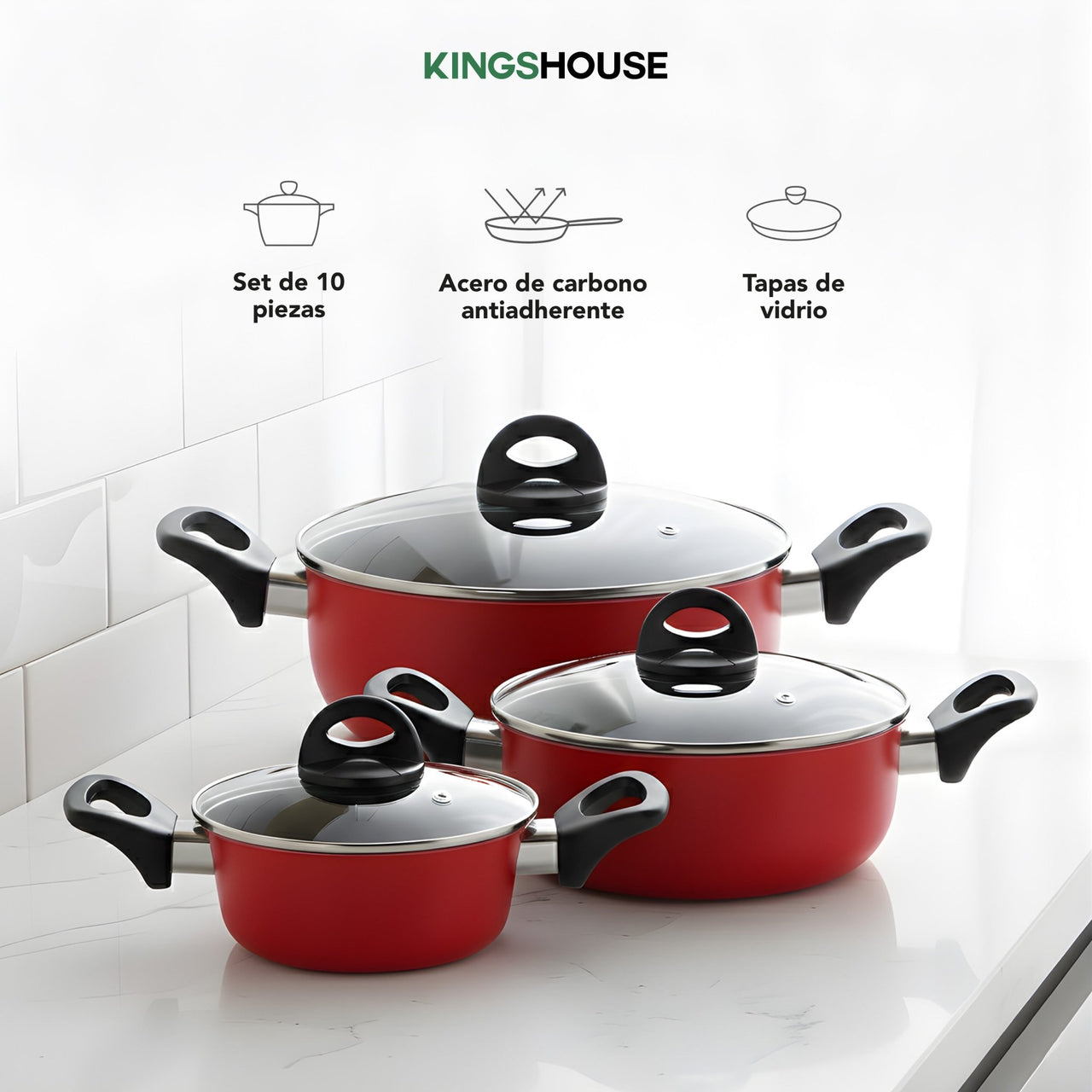 Batería de 5 Cacerolas de Acero de Carbono Antiadherente