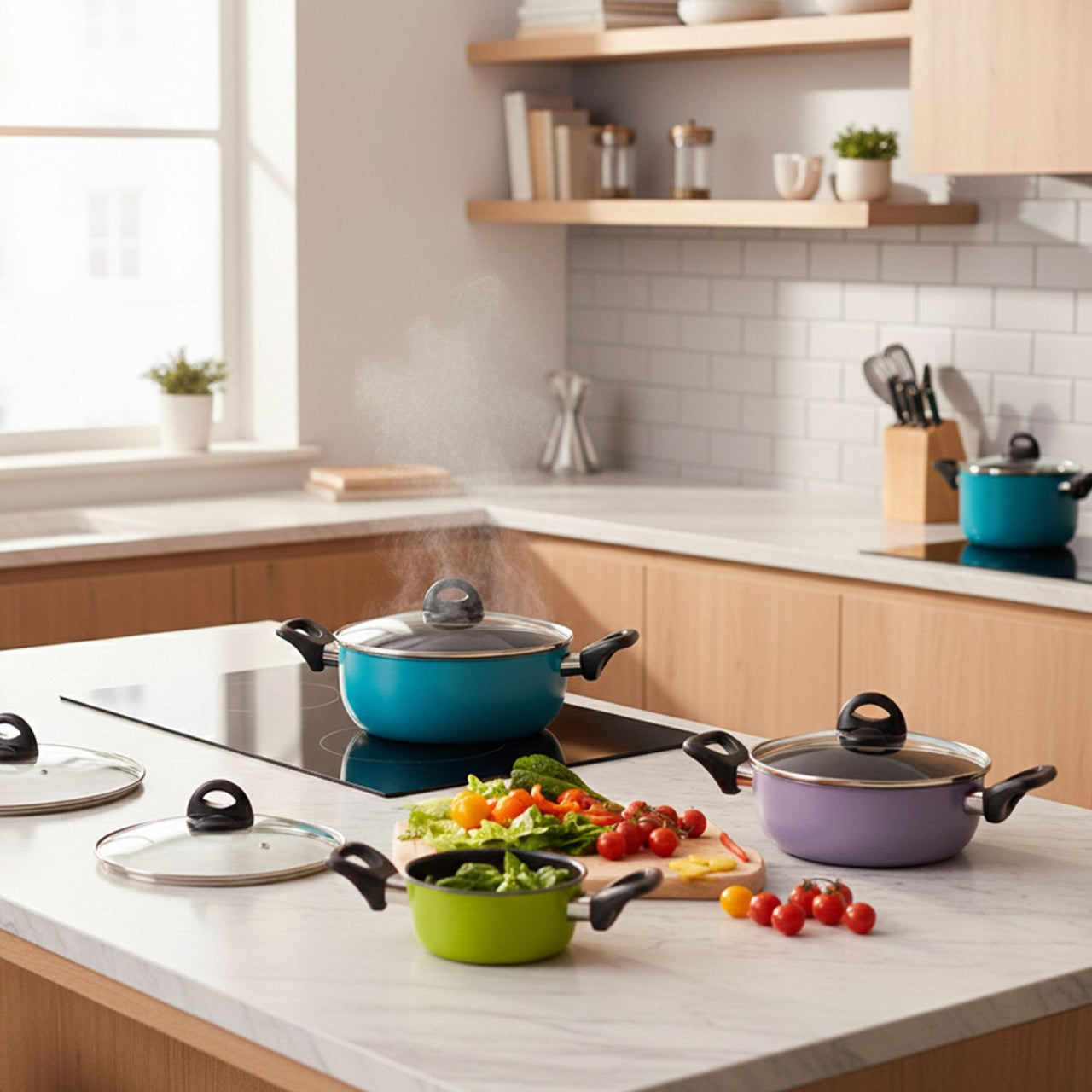 Batería de 5 Cacerolas de Acero de Carbono Antiadherente