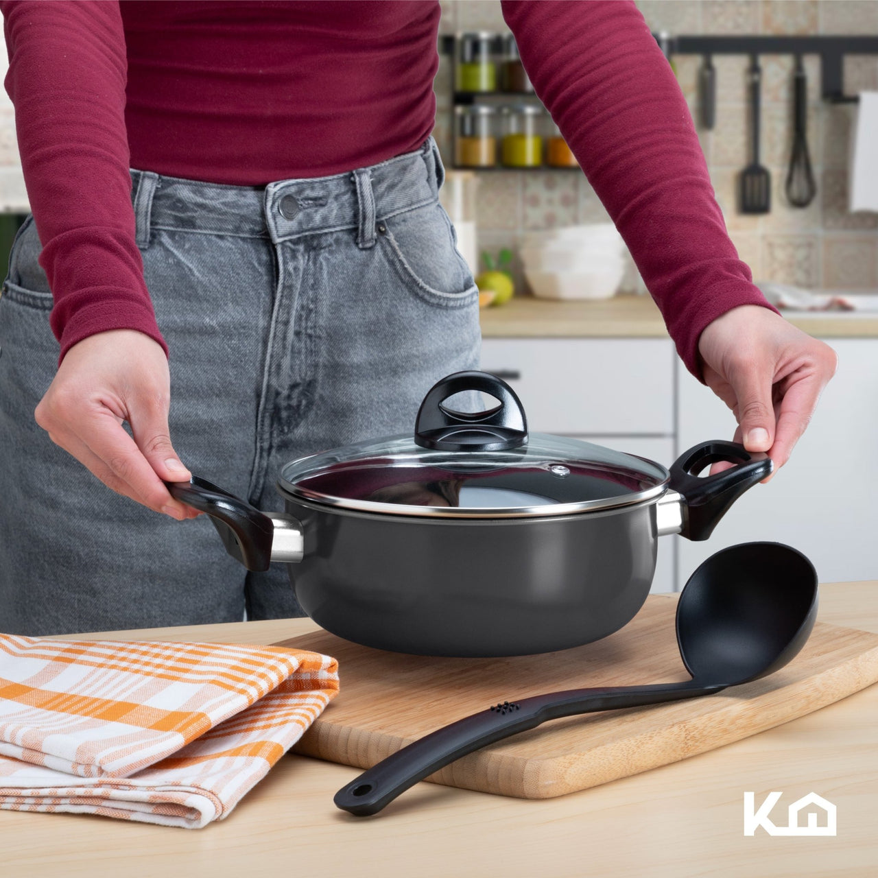 Batería de 5 Cacerolas de Acero de Carbono Antiadherente