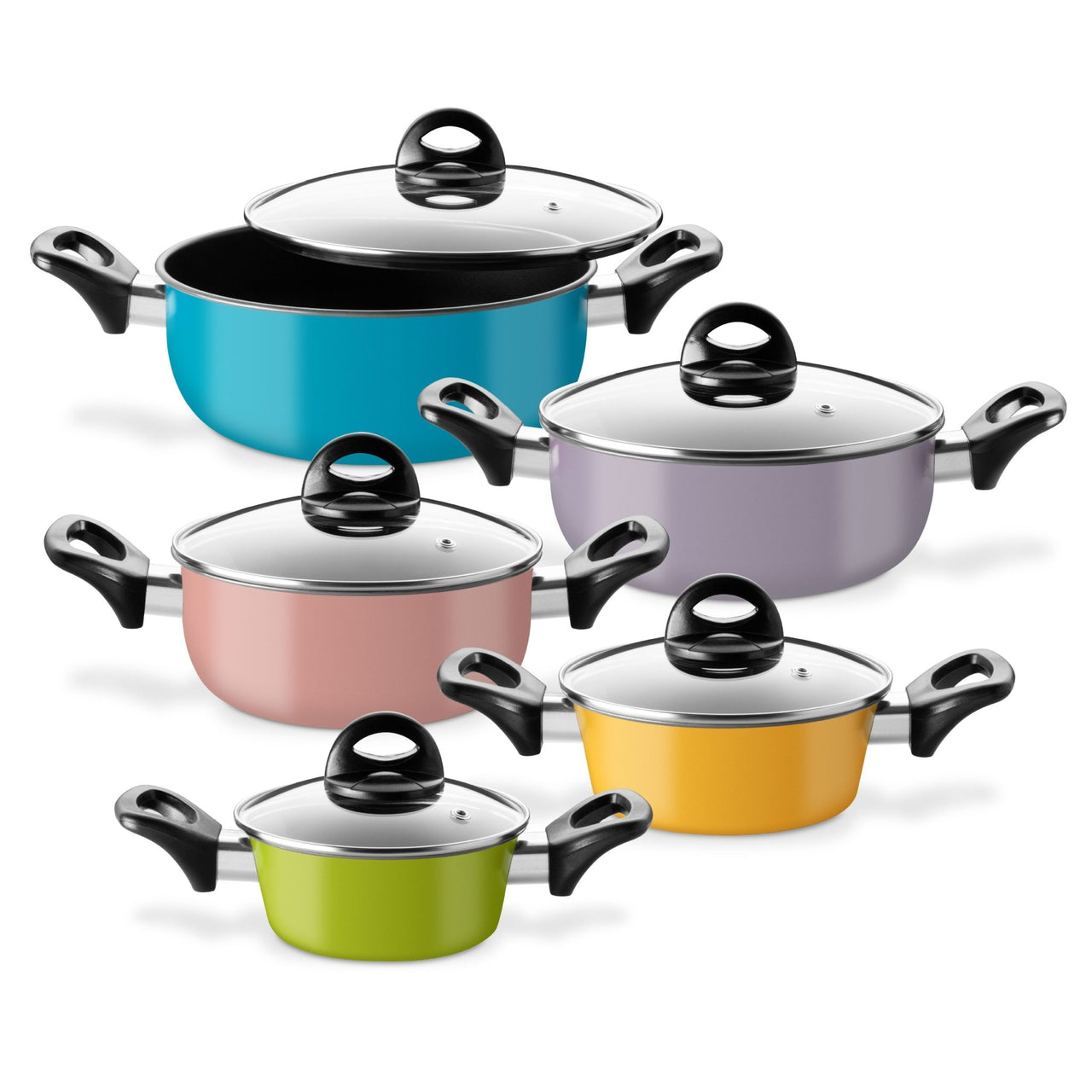 Batería de 5 Cacerolas de Acero de Carbono Antiadherente