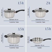 Thumbnail for Batería de Cocina 7 Piezas Acero Inoxidable Tricapa