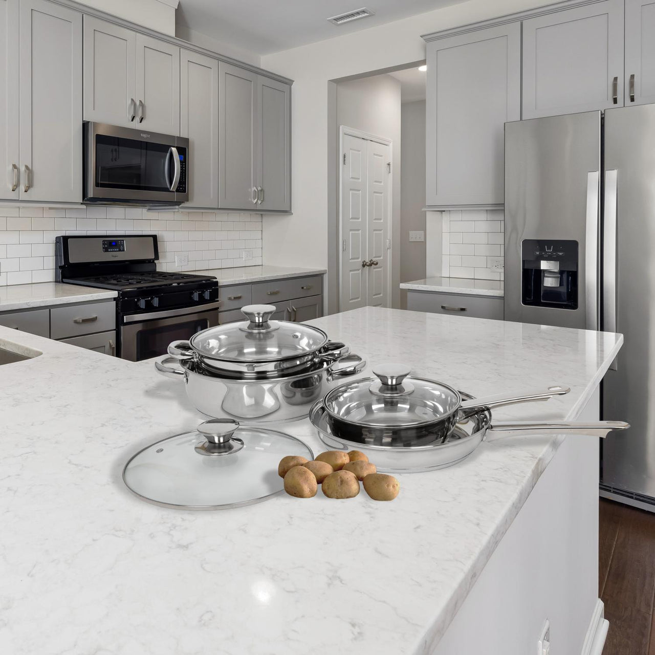 Bateria De Cocina 7 Piezas Acero Inoxidable Tricapa Colorhome