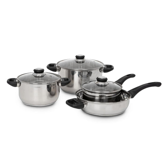 Bateria De Cocina 7 Pzas Acero Inox Tricapa Negro ColorhomeCOLORINOX7B