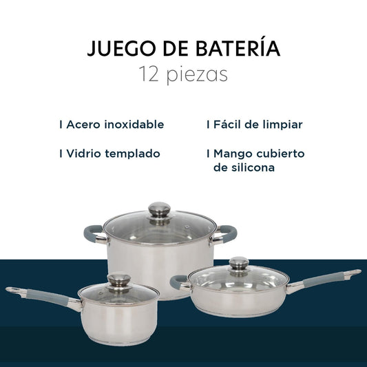 Bateria De Cocina Tricapa 12 PiezasCOOKTRI12-MET