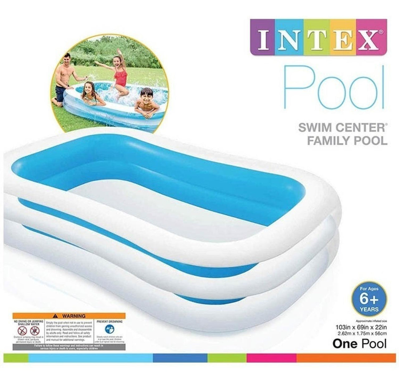 Piscina Inflable Rectangular Familiar 2.62x1.75x 56 Cm Intex