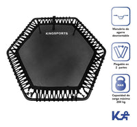 Thumbnail for Trampolín 50” Hexagonal Plegable en 2 C/Soporte Ajustable Cap. 200 Kg C/6 Ligas color negro Kingsports