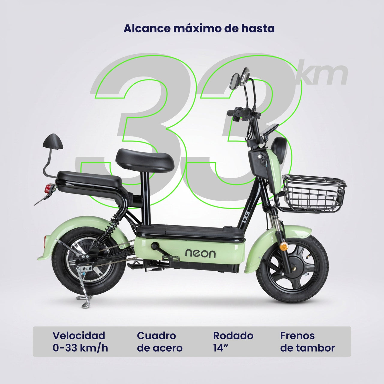 Bicicleta Eléctrica 350w 38km/h Acero 150 Kg Canastilla 50km