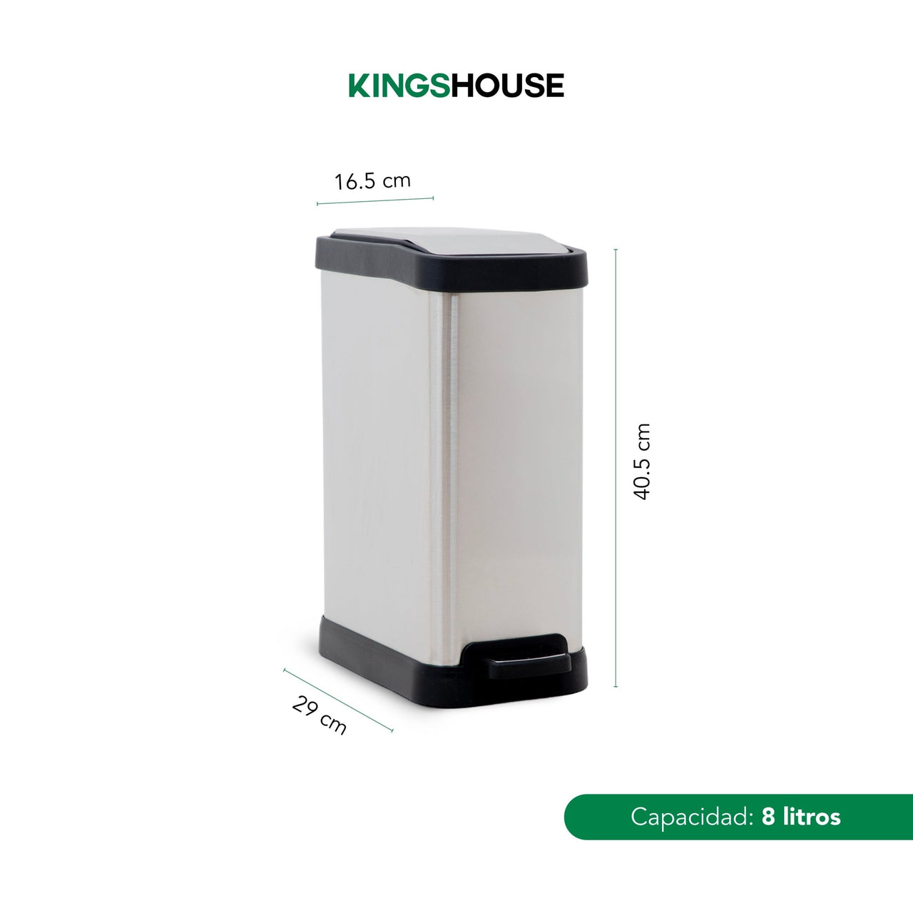 Bote de Basura Cocina Con Pedal Acero Inoxidable Metalico 8L