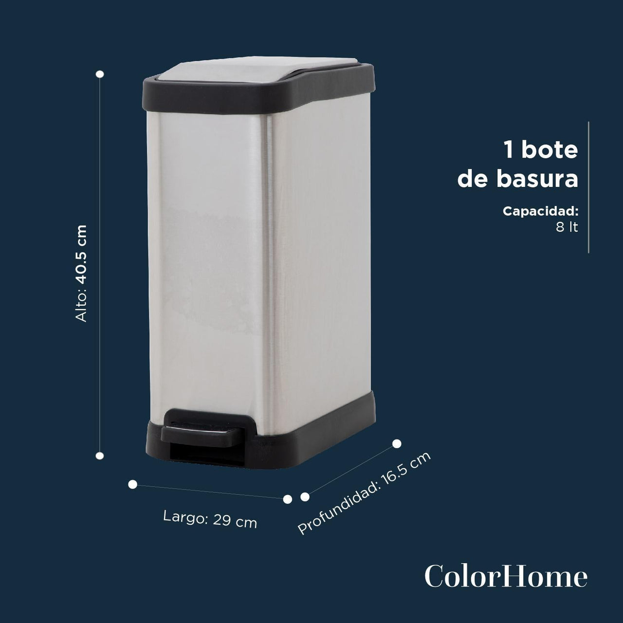 Bote de Basura Cocina Con Pedal Acero Inoxidable Metalico 8L