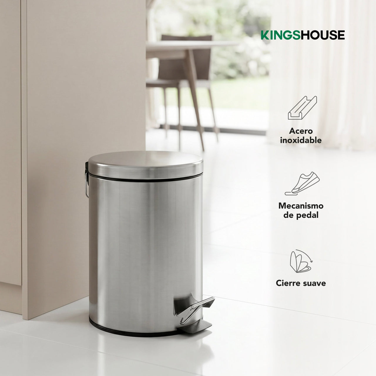 Bote de Basura Con Pedal Acero Inoxidable Cocina 7L