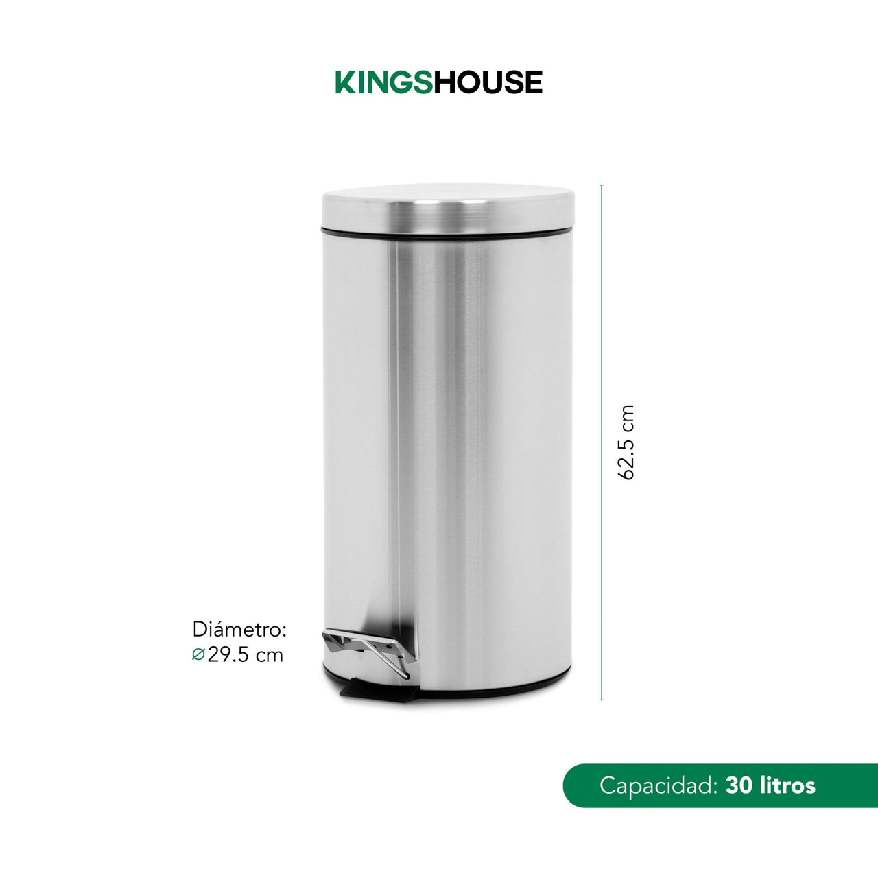 Bote de Basura Con Pedal Acero Inoxidable Cocina Baño 30L