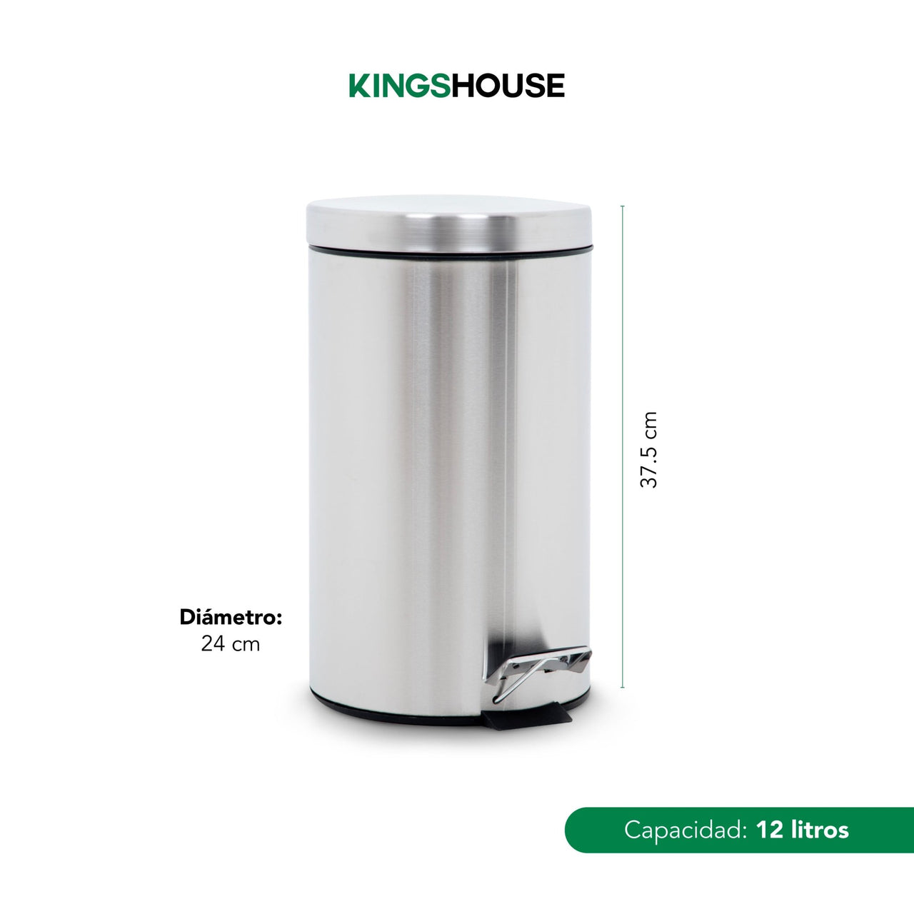 Bote de Basura Metalico Acero Inox Con Pedal Cocina 12L