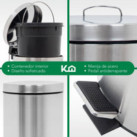 Thumbnail for Bote de Basura Metalico Acero Inox Con Pedal Cocina 12L