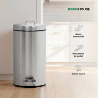 Thumbnail for Bote de Basura Metalico Acero Inox Con Pedal Cocina 12L
