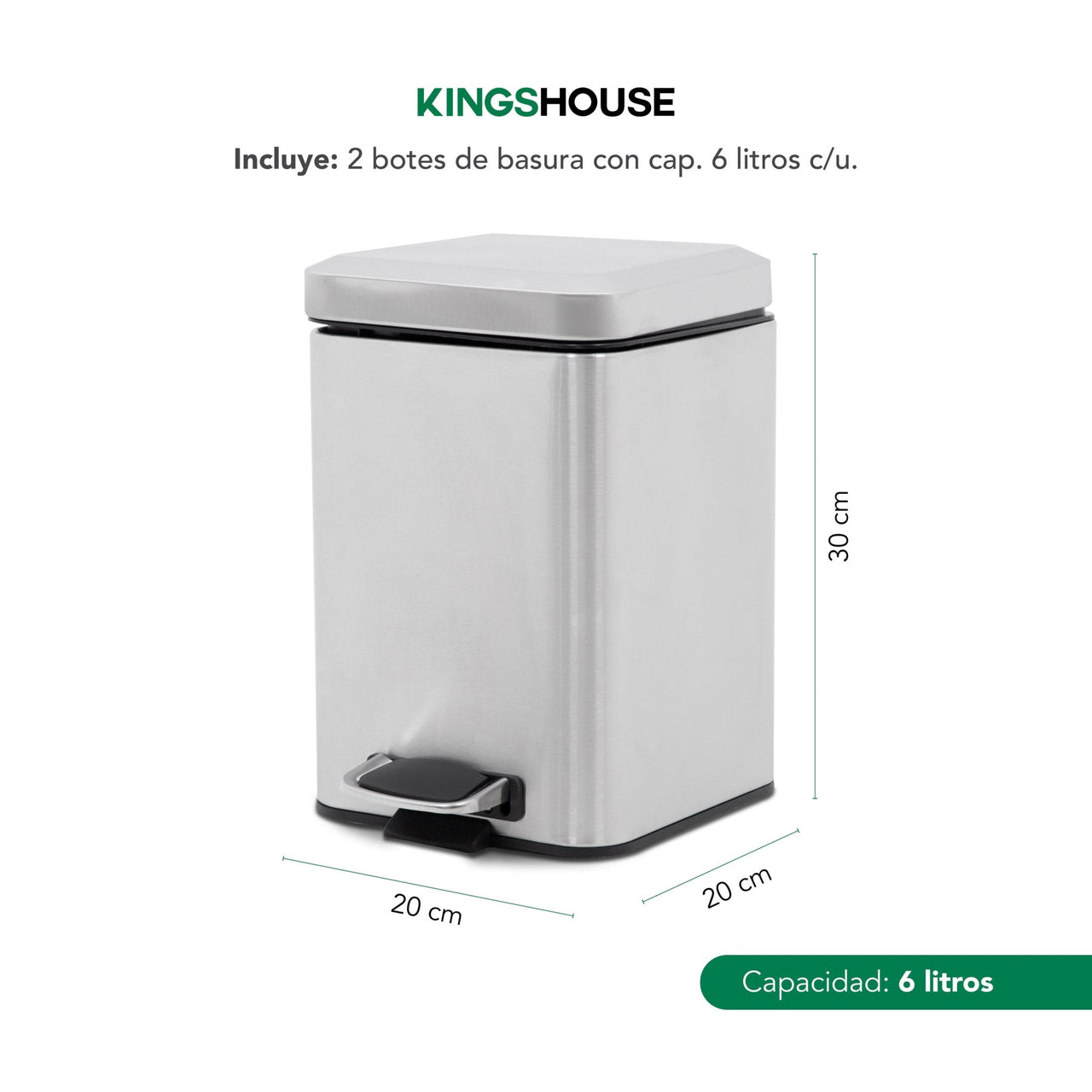 Botes Basura de Acero Inoxidable con Pedal 6L 2Pzas