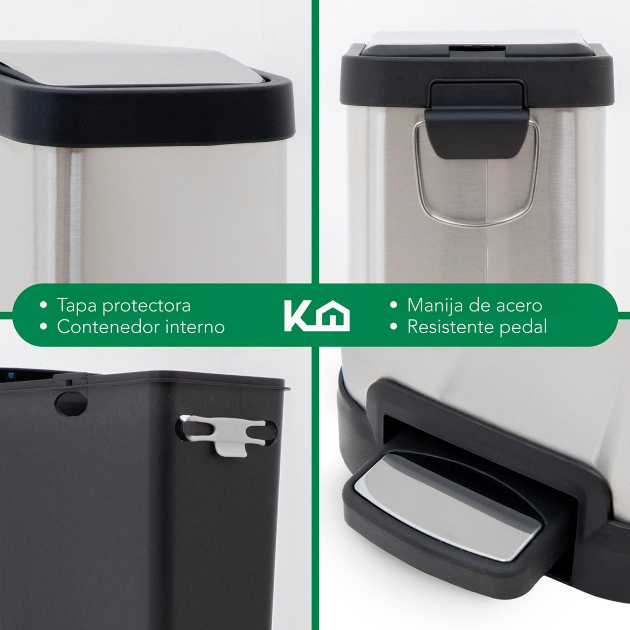Botes Basura Pedal Acero Inoxidable Cocina Baño 8L 2Pzs