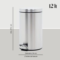 Thumbnail for Botes de Basura 12L Metalico Acero Inox C/Pedal Cocina 2pzas