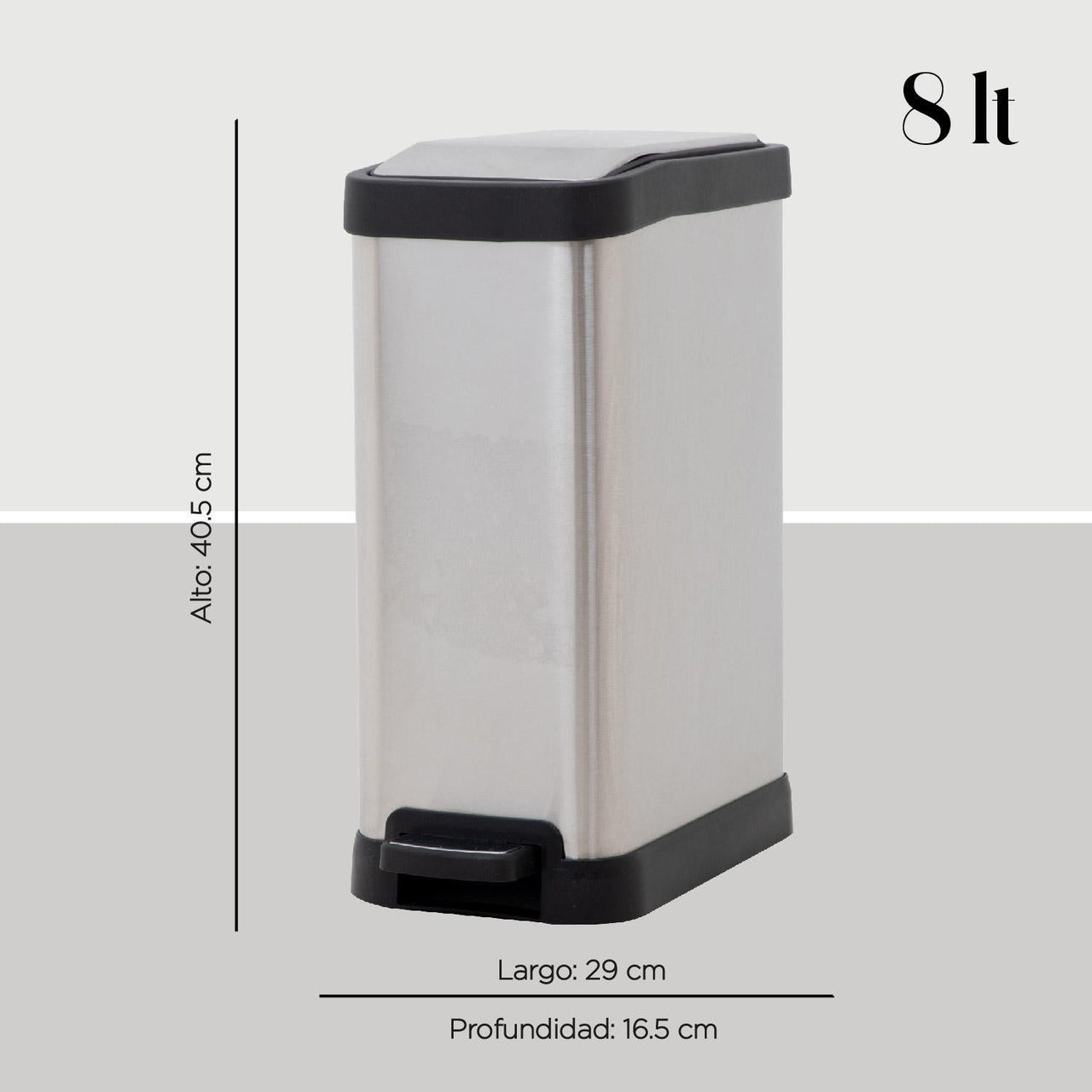 Botes de Basura 8L Acero Inox Metalico C/Pedal Cocina 2pzas