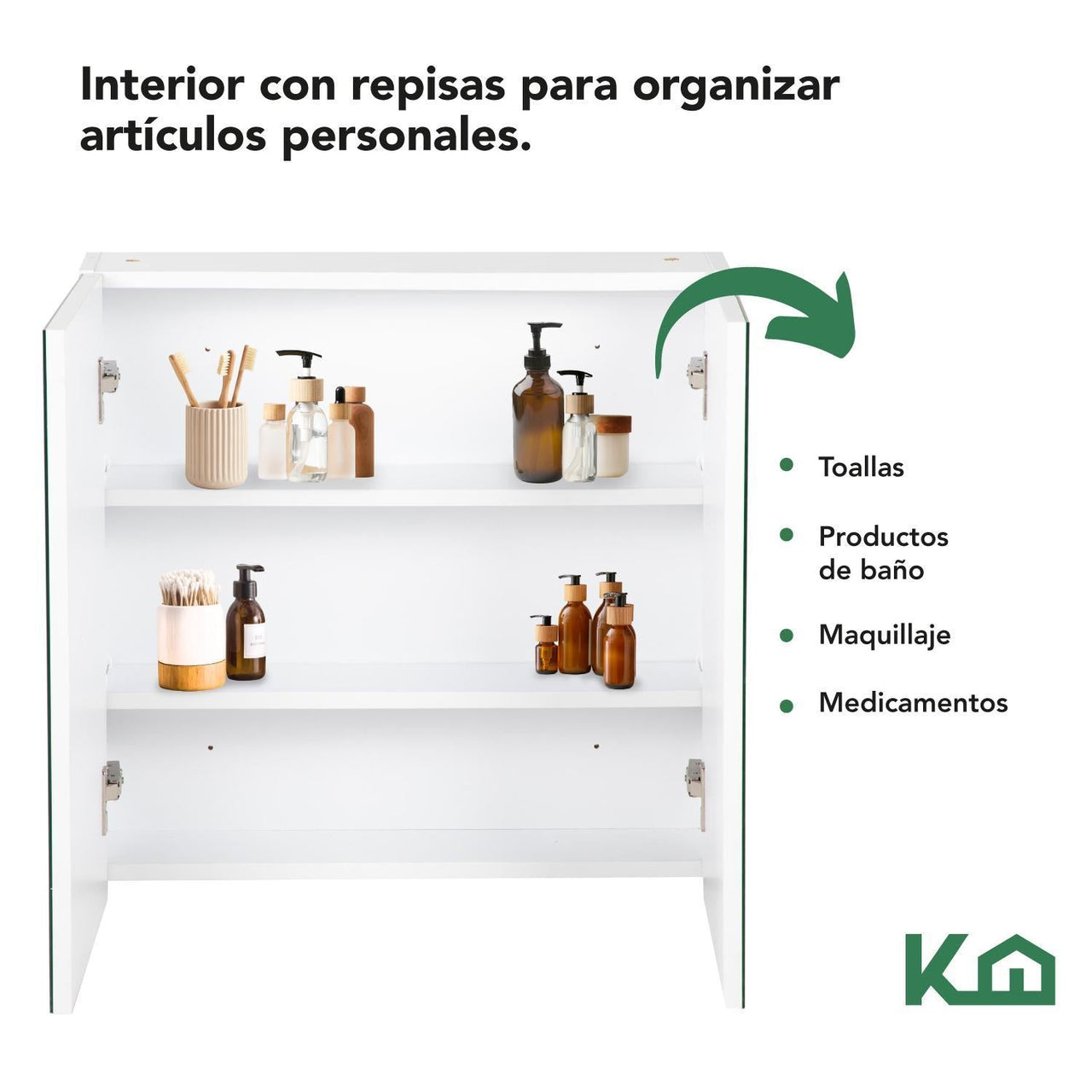 Botiquin Con Espejo Para Baño Organizador 2 Puertas Gabinete