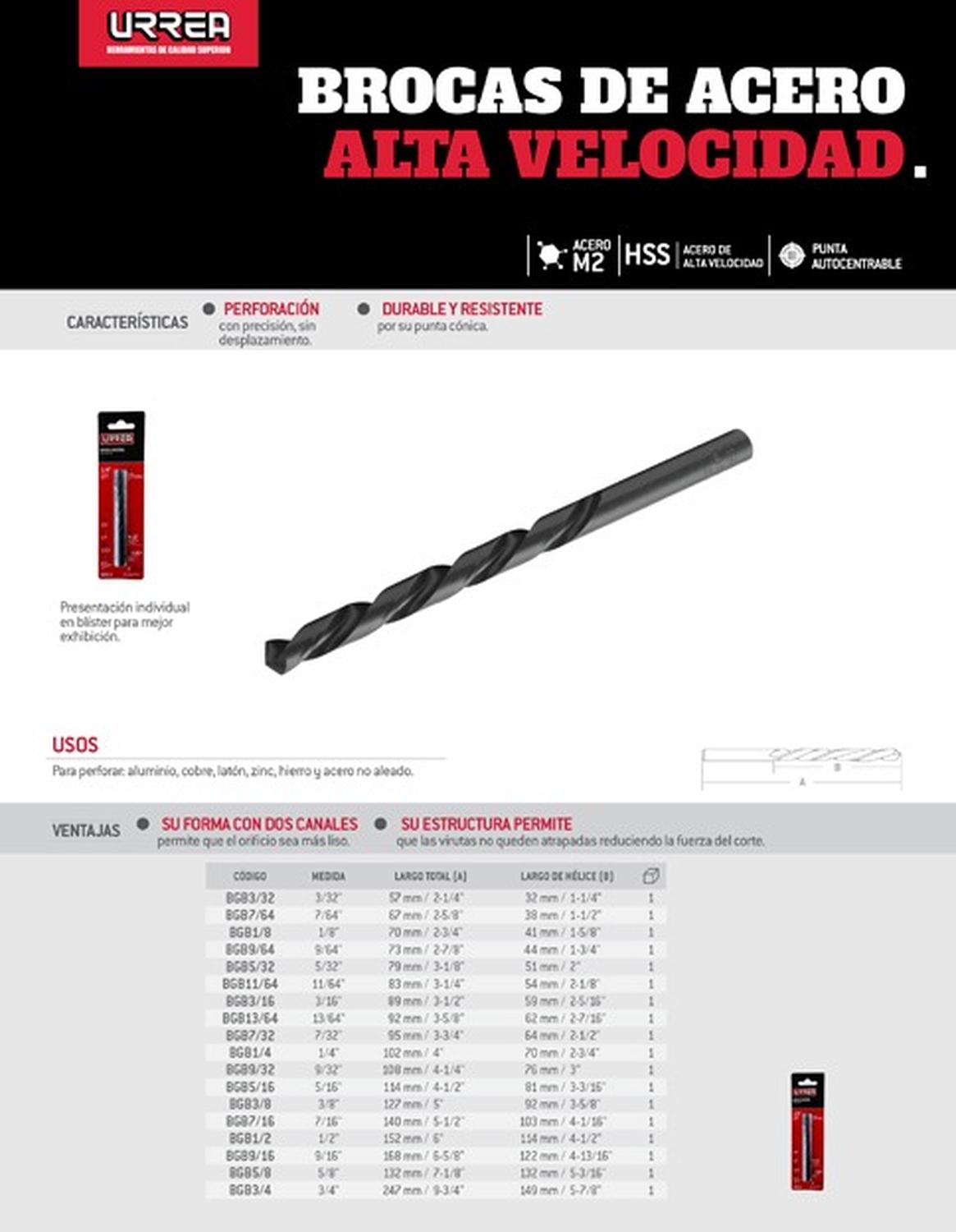 Broca Negra De Acero Alta Velocidad 5/8 In Angulo 135 Urrea