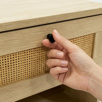 Thumbnail for Buró Mesita de Noche 1 Cajón Minimalista Madera y Ratán