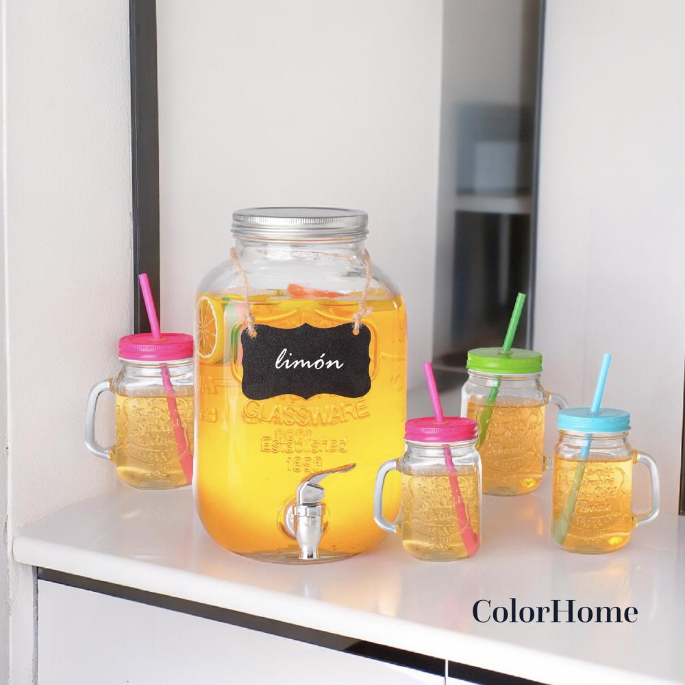 Juego De Dispensador 5 Litros Bebidas Mason Jar Con 4 Vasos