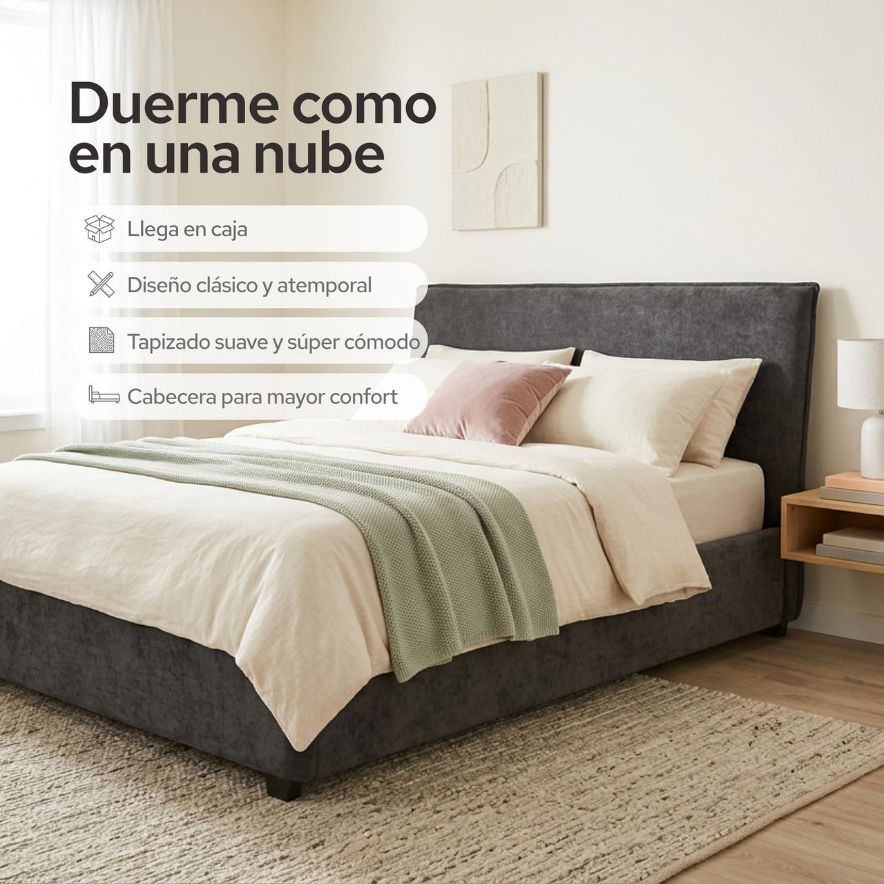 Cama Queen Size Color Dreams | Madera Tapizada | 204x150 cm
