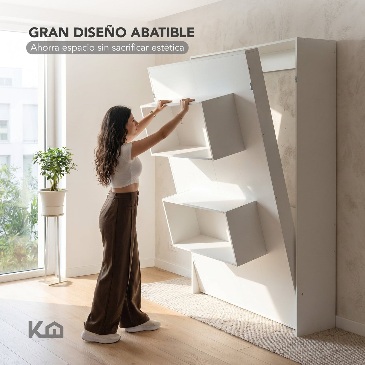 Cama Abatible Matrimonial Con Estantes Ahorra Espacio