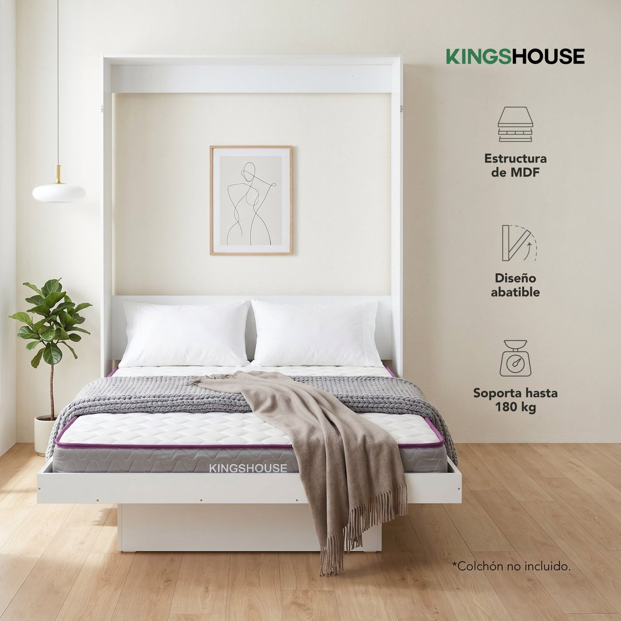 Cama Abatible Matrimonial Con Estantes Ahorra Espacio