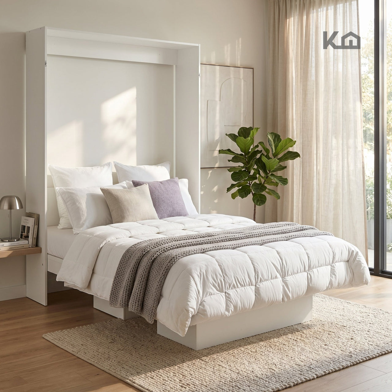 Cama Abatible Matrimonial Con Estantes Ahorra Espacio