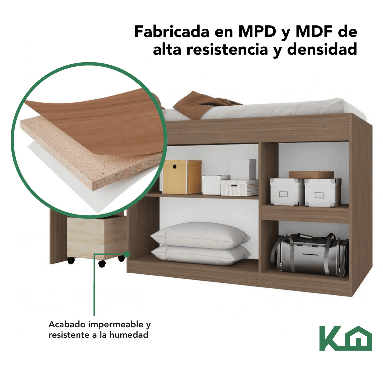 Cama Individual Escritorio Cajones Litera Base KingsHouse