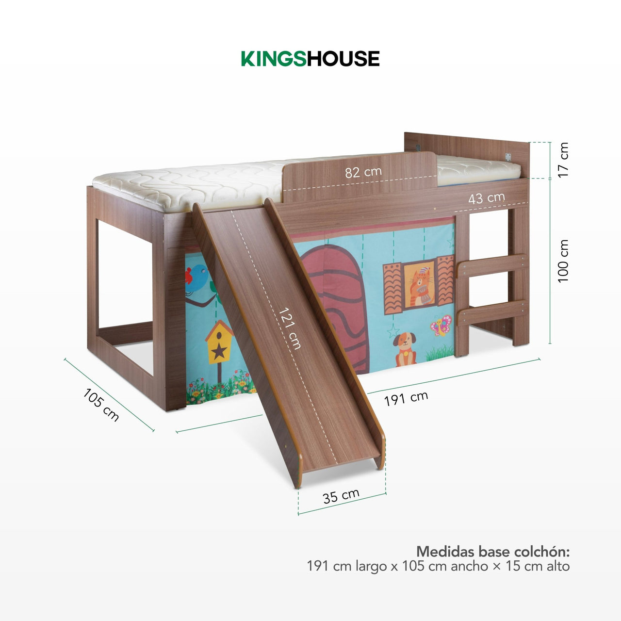 Cama Individual Resbaladilla Tobogán Mini Loft KingsHouse