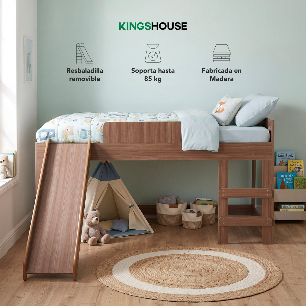 Cama Individual Resbaladilla Tobogán Mini Loft KingsHouse
