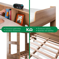 Thumbnail for Cama Litera Individual Con Estantes y Escalera De Madera