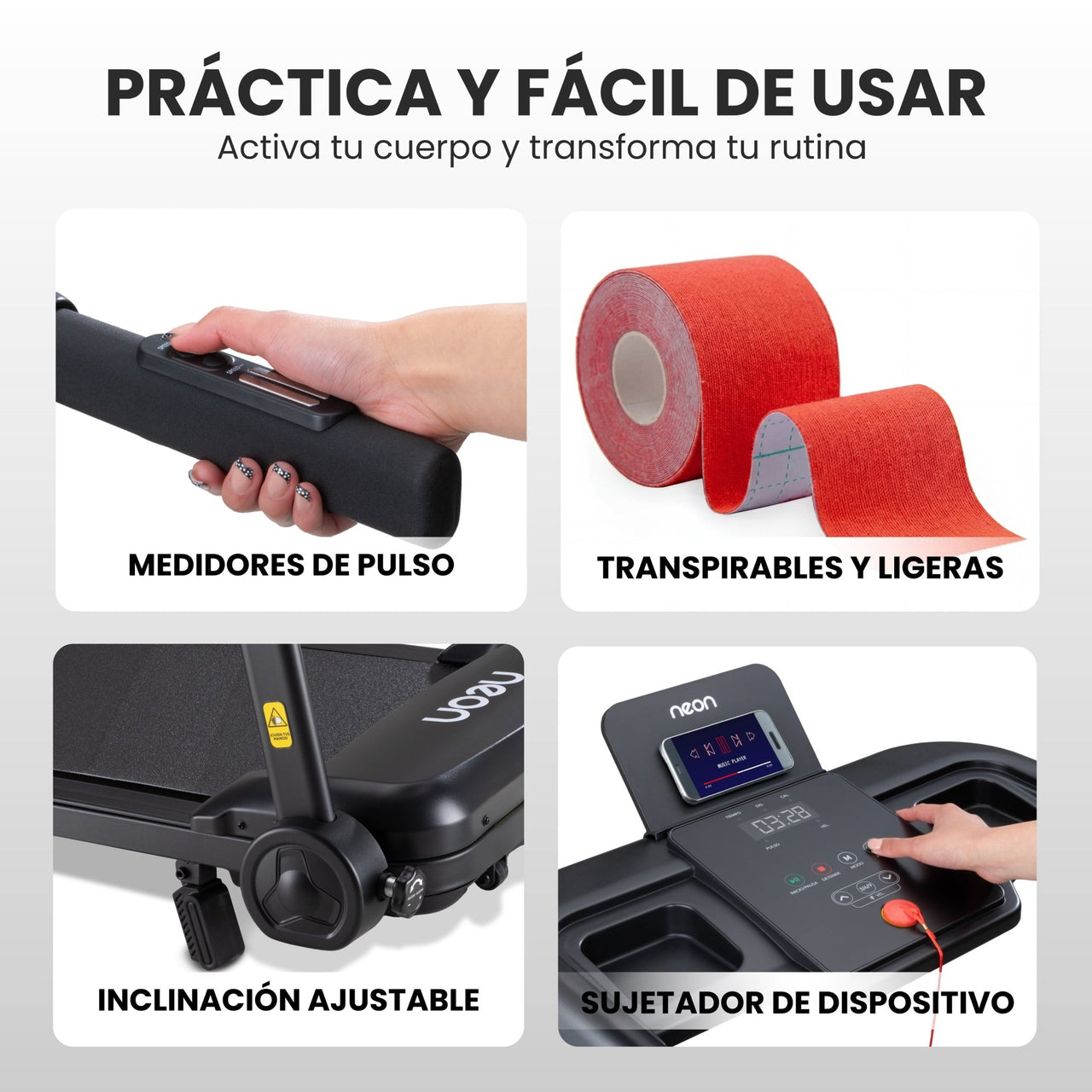 Caminadora 14 km/h + Cuerdas Saltar + Cintas Kinesiológicas