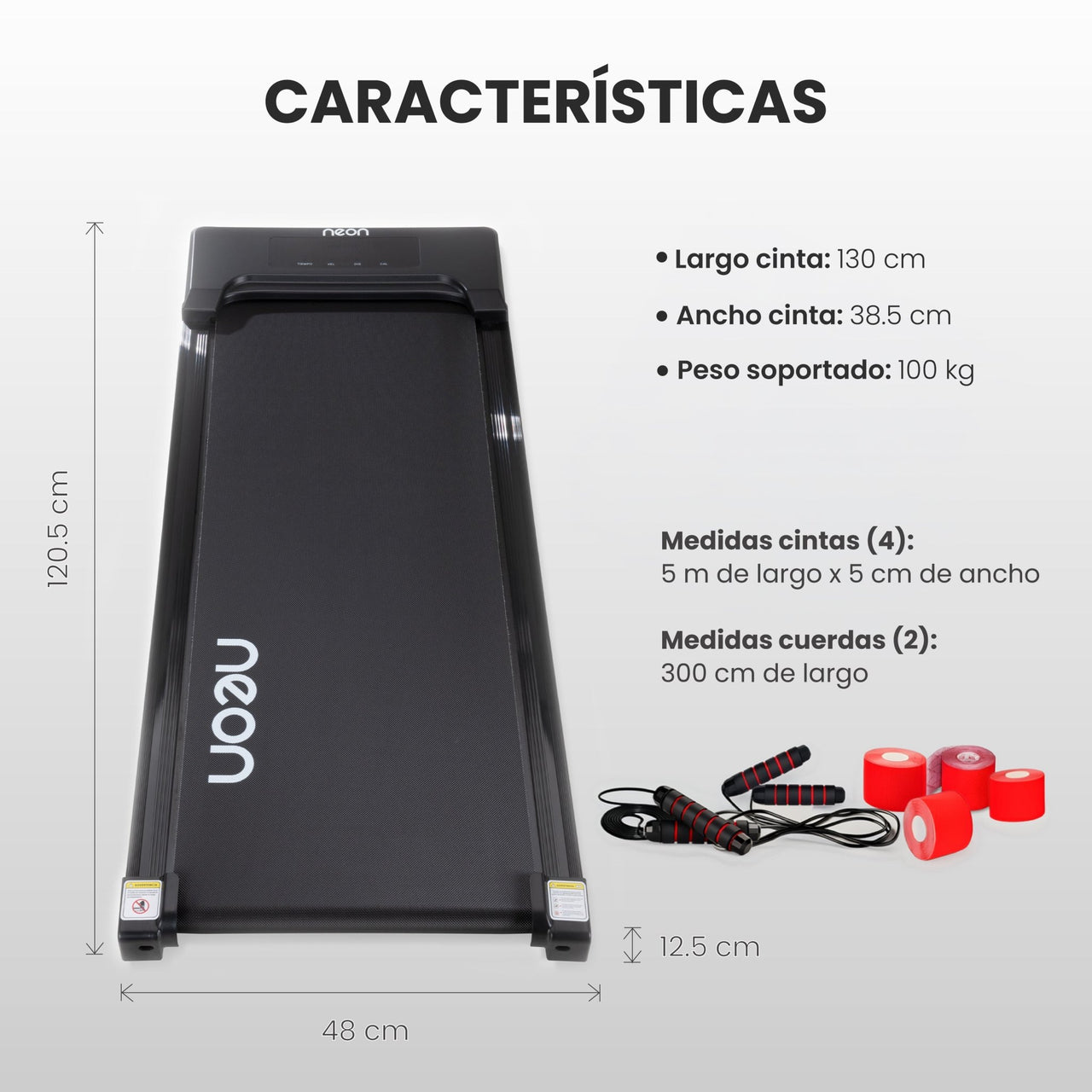 Caminadora + Cuerdas para Saltar + Cintas Kinesiológicas