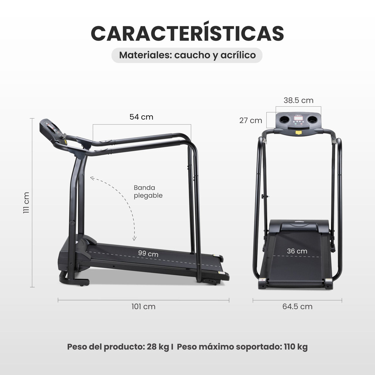 Caminadora Eléctrica Plegable 3 Niveles de Inclinación