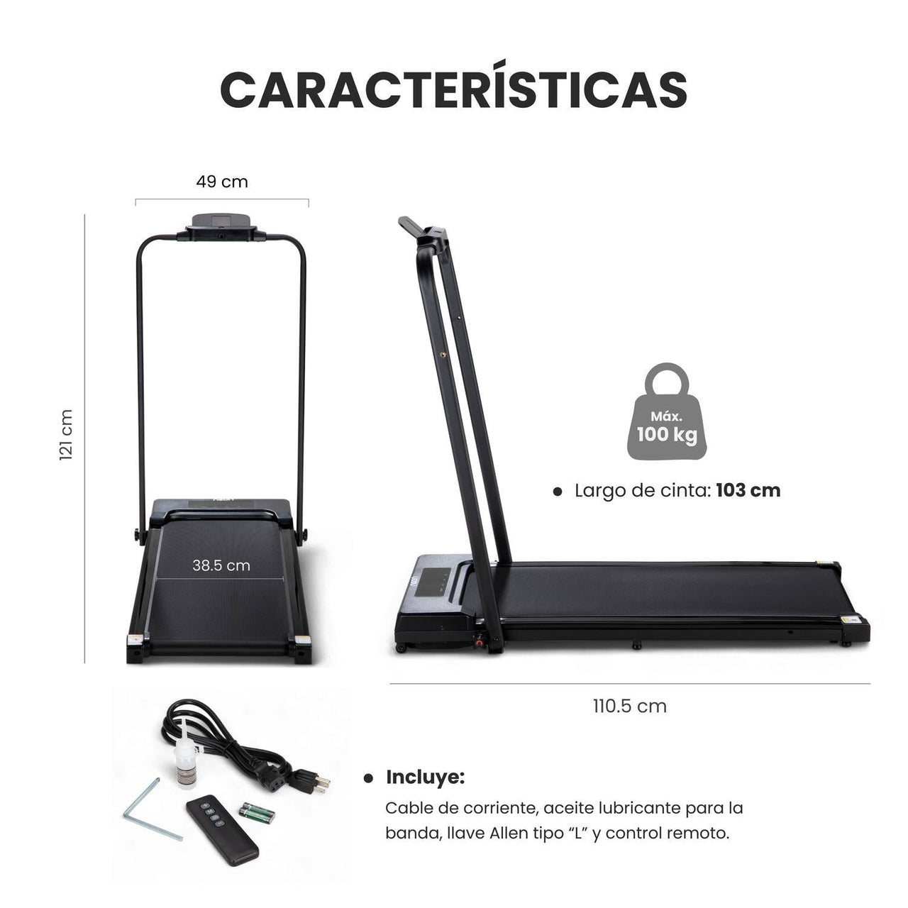 Caminadora Eléctrica Plegable Control Remoto + Kit Cardio