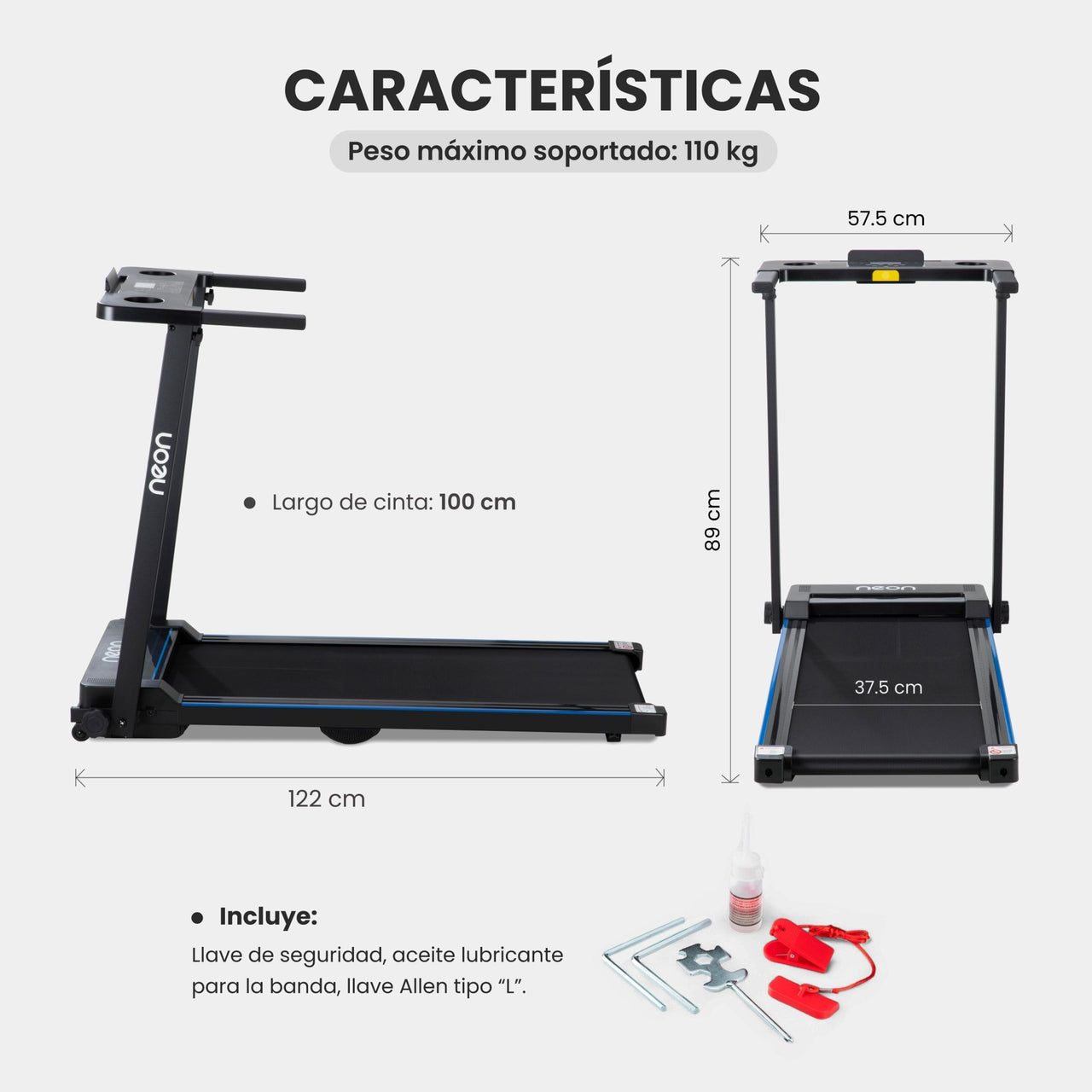 Caminadora Eléctrica Plegable Pantalla LCD + 2 Inclinaciones