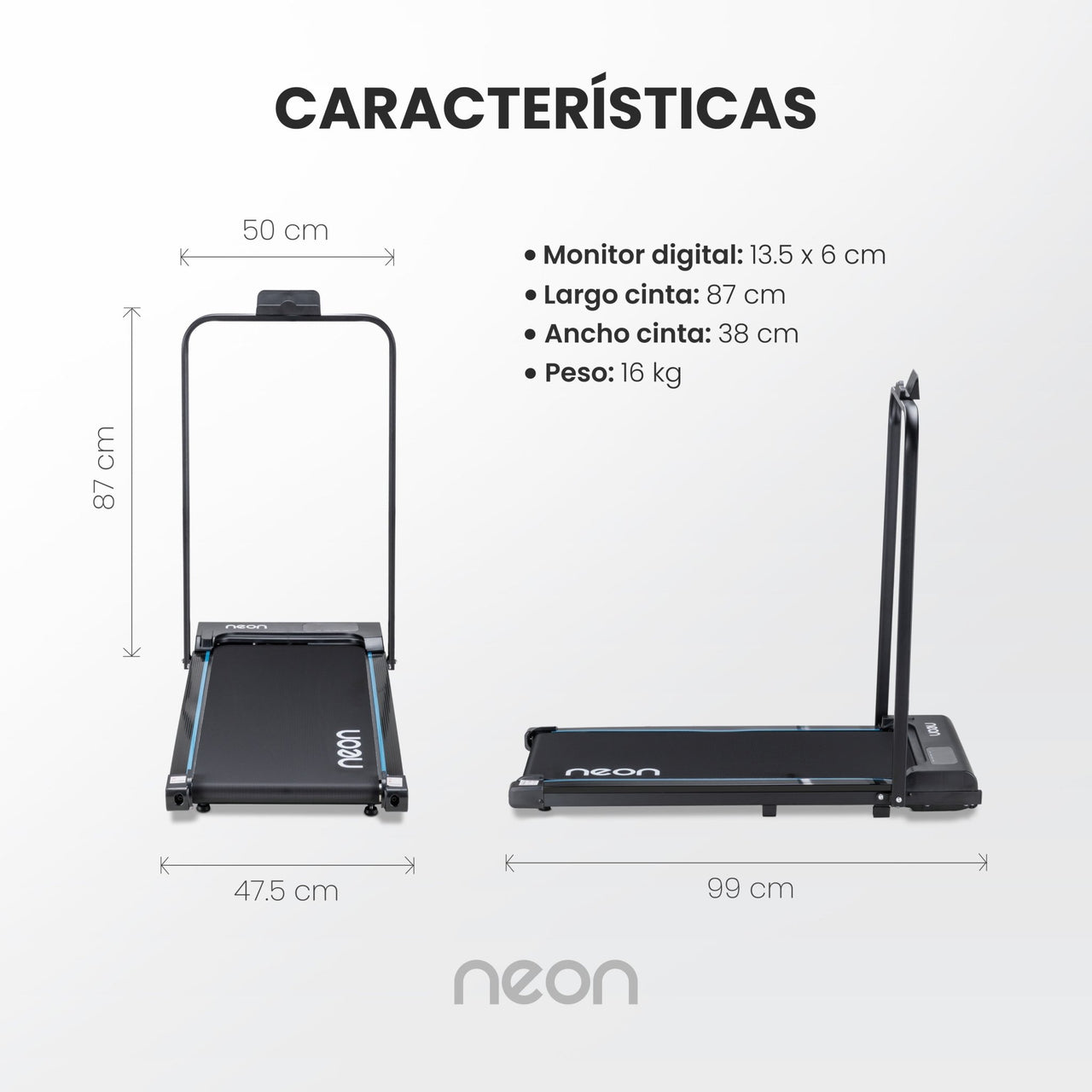 Caminadora Plegable con Barandal Potencia 1.5HP 8km/h