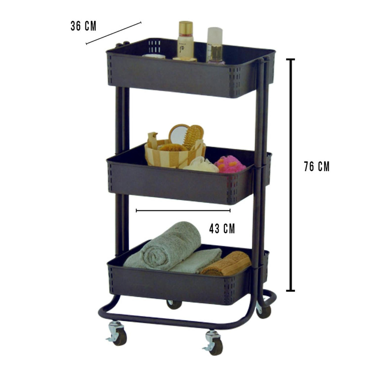 Carrito Multifuncional de 3 Niveles Con Ruedas Negro OR-440161 Namaro Design
