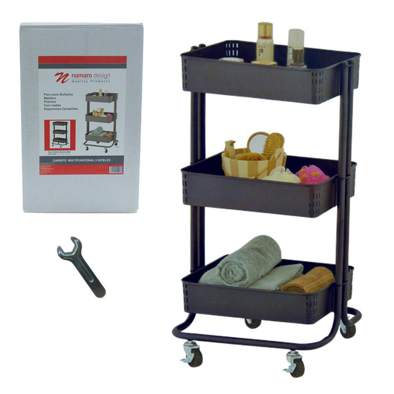 Carrito Multifuncional de 3 Niveles Con Ruedas Negro OR-440161 Namaro Design