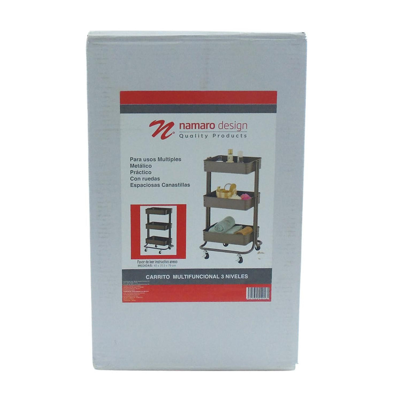 Carrito Multifuncional de 3 Niveles Con Ruedas Negro OR-440161 Namaro Design