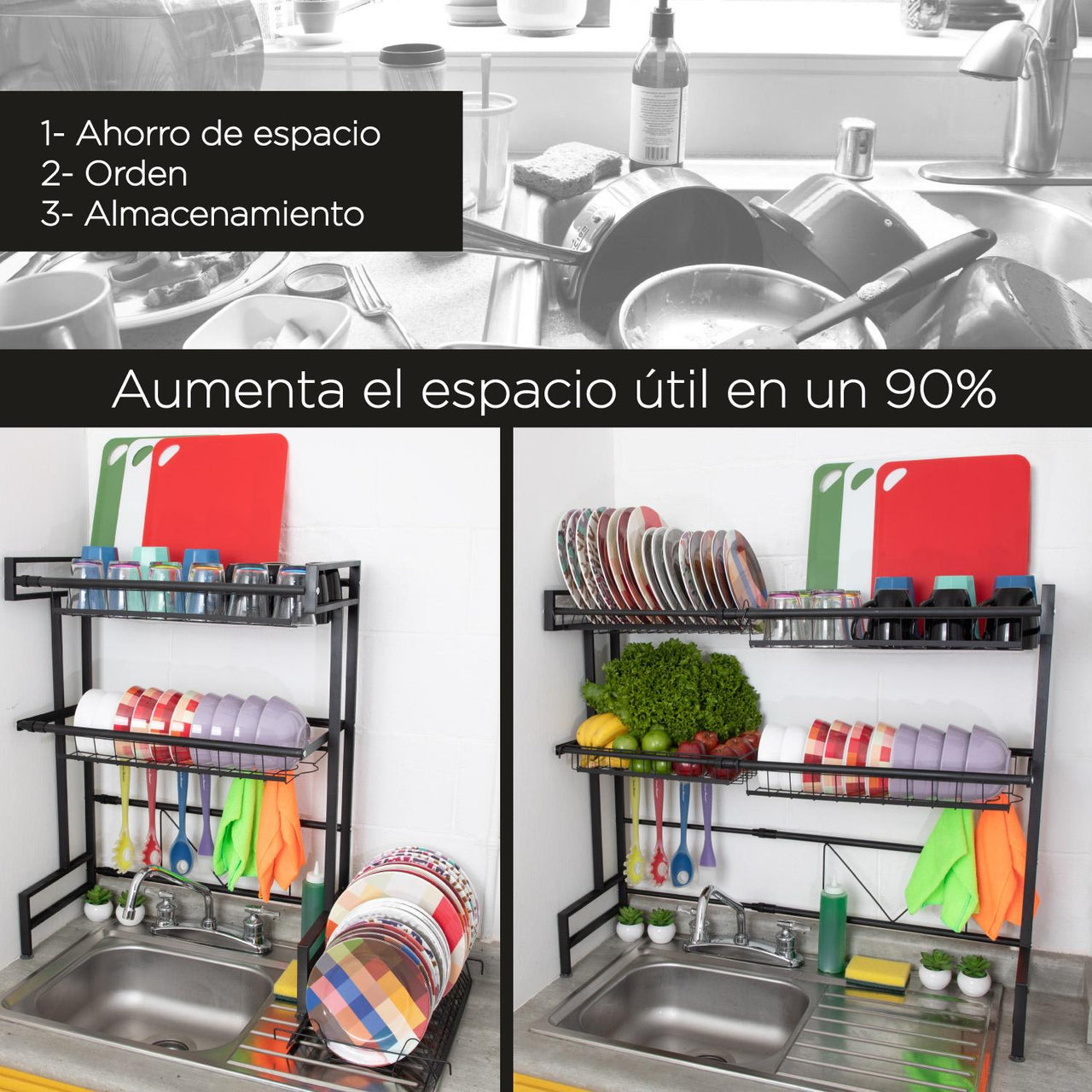 Escurridor De Platos 2 Pisos Acero Inoxidable Para Fregadero