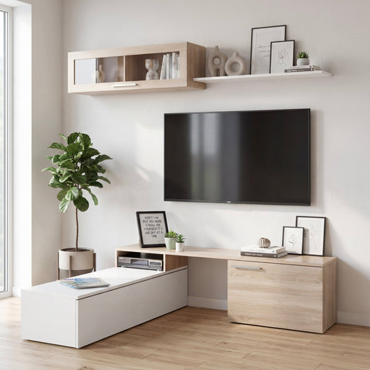 Centro de Entretenimiento 70” Mueble TV Repisas MaderaTVM3-MAD