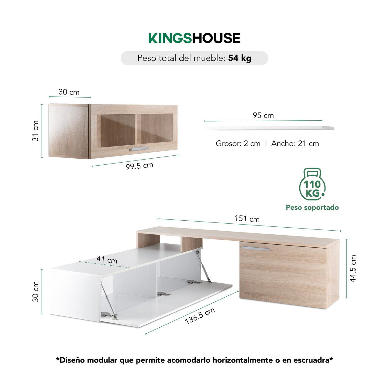 Centro de Entretenimiento 70” Mueble TV Repisas Madera
