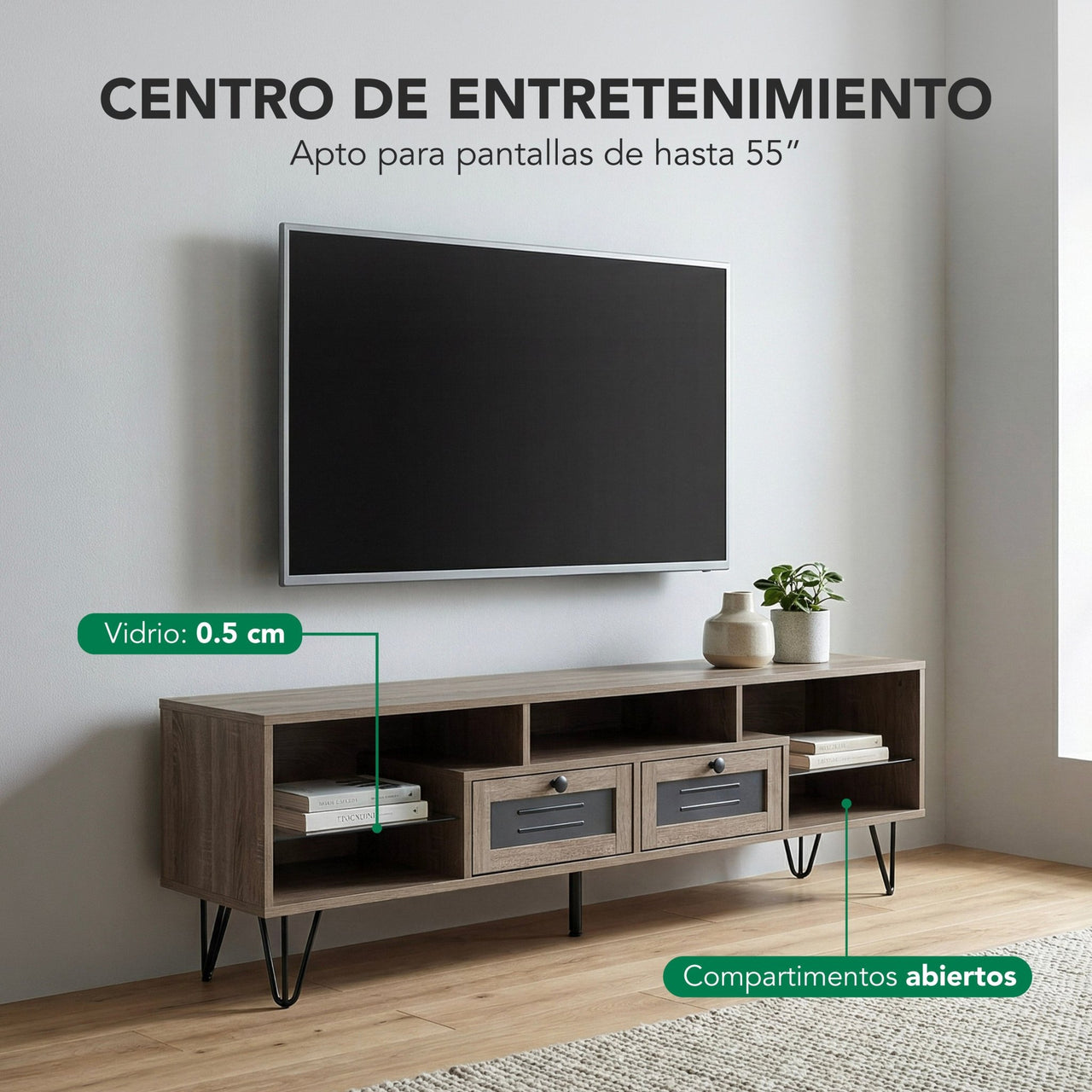 Centro de Entretenimiento Mueble Pantalla 55” 2 Cajones